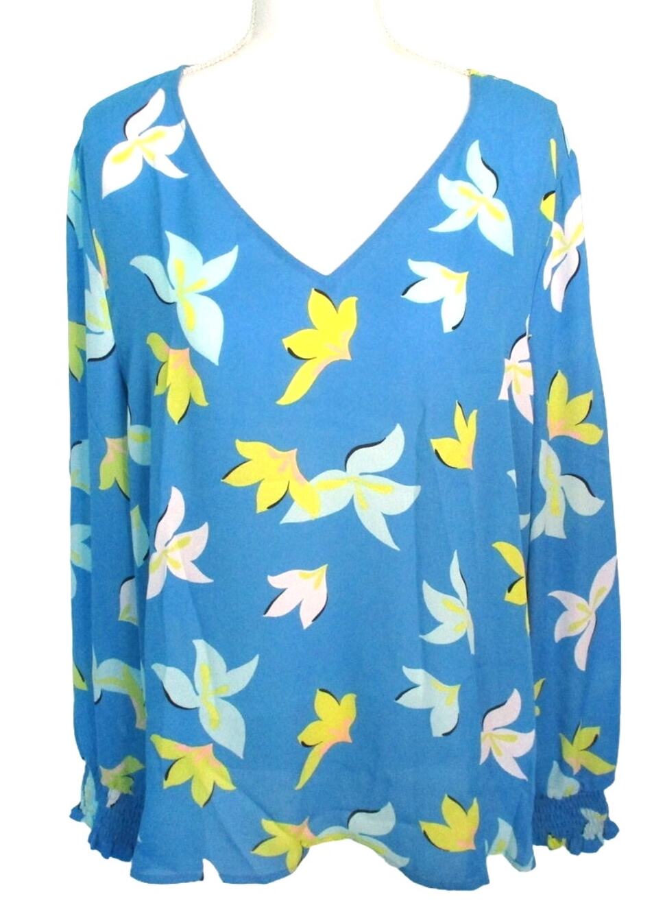 Worthington Women's Long Sleeve Blue Floral Print Shirt Size XXL